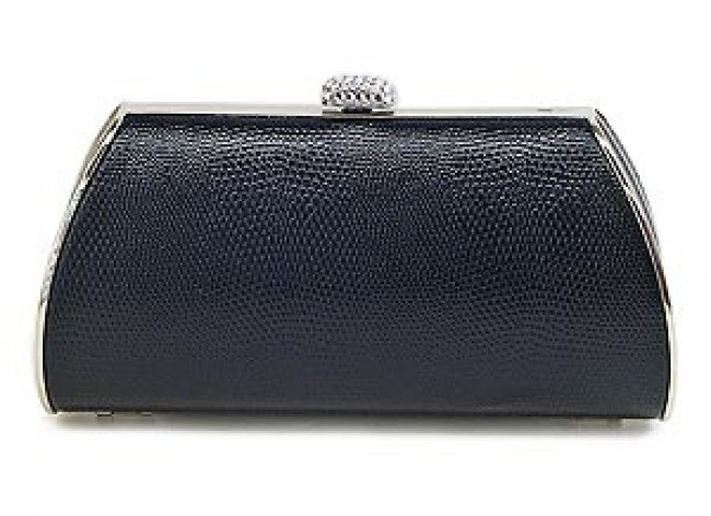 Evening Bag - Lizard Skin Like Embossed w/ Swarovski Crystal Accent Closure - Black - BG-HPZ655B